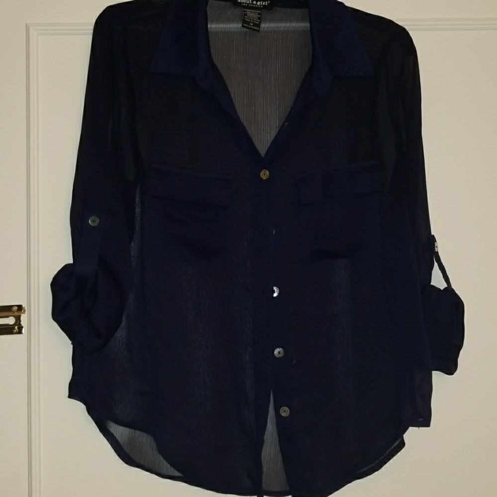 About A Girl long sleeved navy see-through shirt